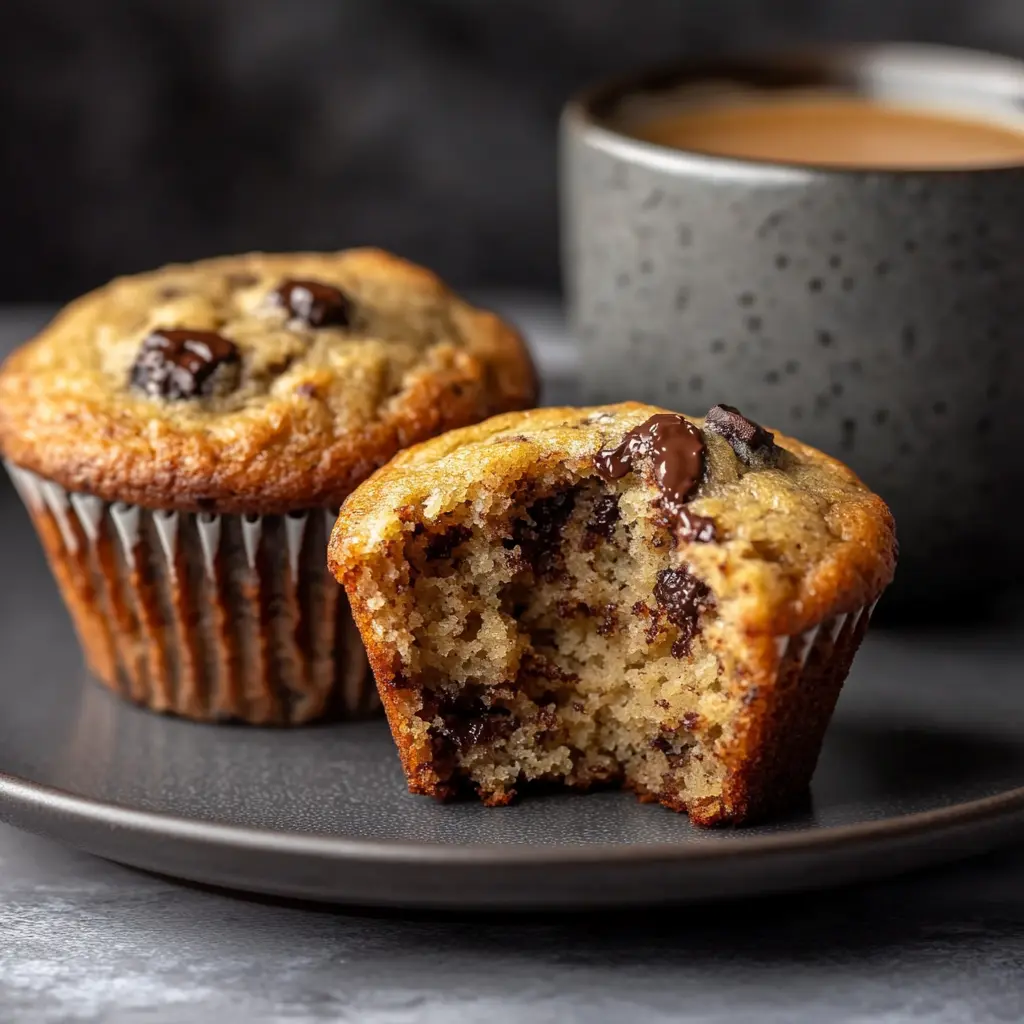Freshly baked Banana Chocolate Chunk Muffins cooling on a rack