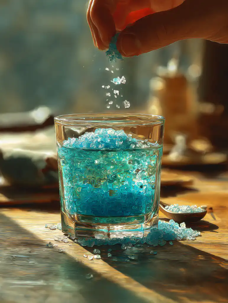 blue salt trick for men step adding mineral salt into water for mixing