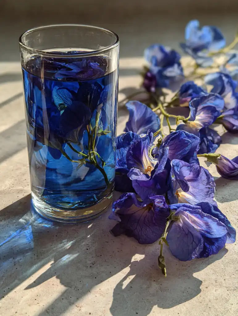 brazilian mounjaro butterfly pea flowers step steeping flowers in hot water turning deep blue