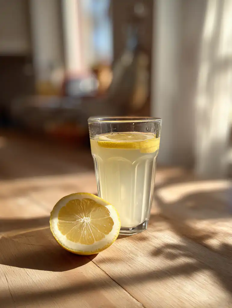 brazilian mounjaro recipe drink with lemon and apple cider vinegar in a glass on wooden table