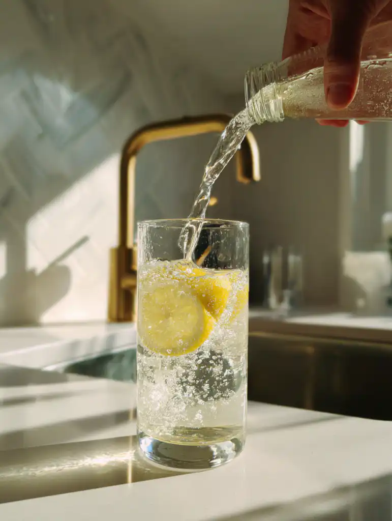brazilian mounjaro recipe step mixing lemon juice and apple cider vinegar into water
