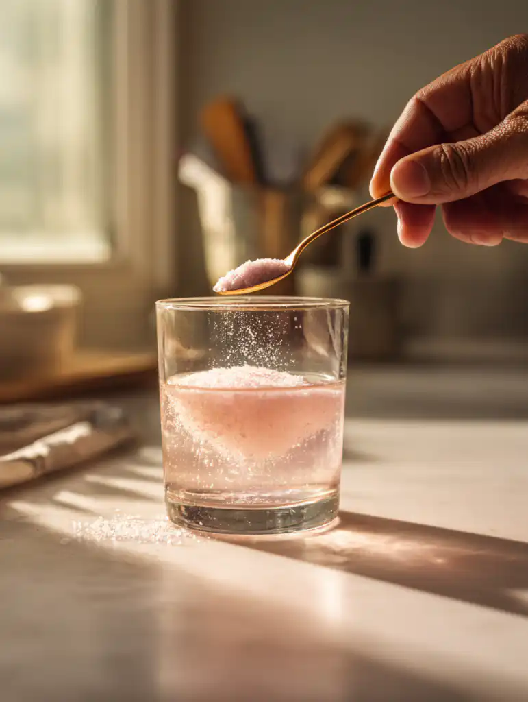 brazilian mounjaro recipe with pink salt step mixing salt and lemon into warm water