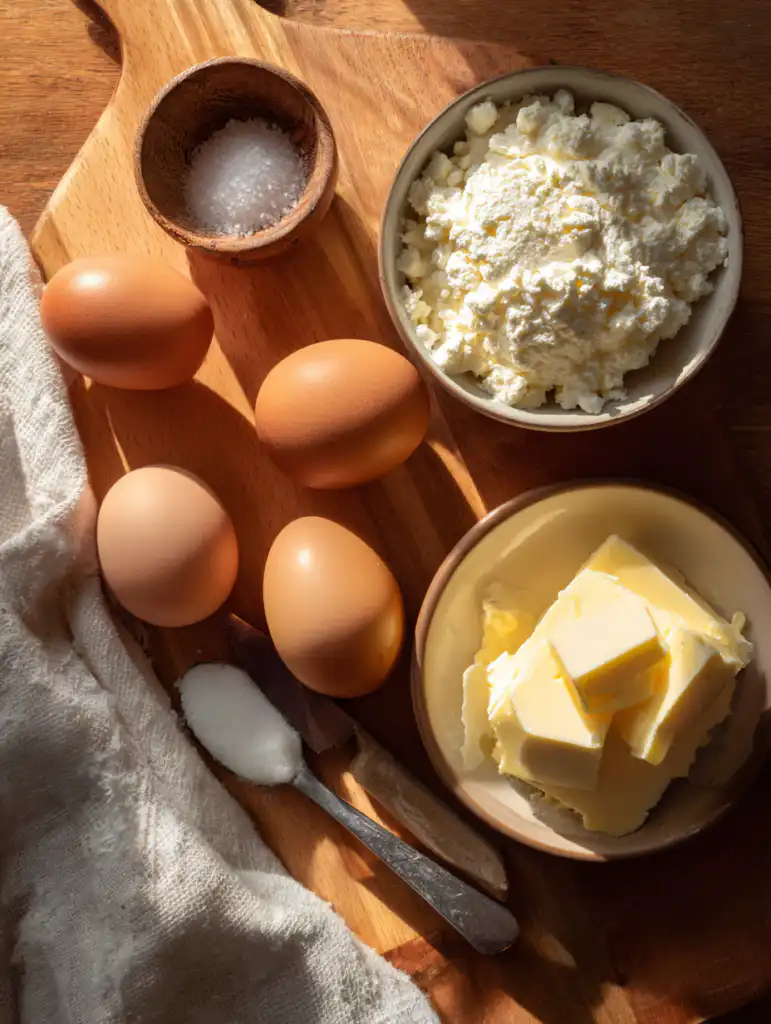 keto cottage cheese egg ingredients including eggs cottage cheese and butter