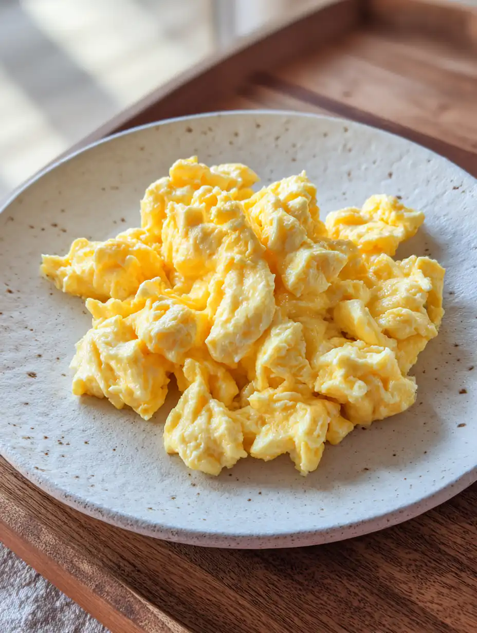 keto cottage cheese egg creamy scrambled eggs with soft texture on plate