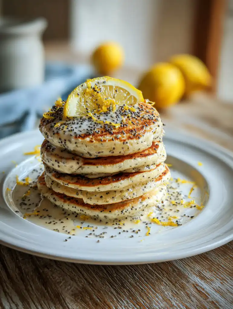 lemon poppyseed protein pancakes fluffy pancakes with lemon zest and poppy seeds
