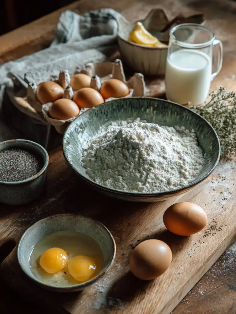 lemon poppyseed protein pancakes ingredients including lemon poppy seeds eggs and protein powder