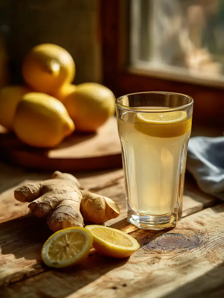 mounjaro weight loss recipe drink with lemon ginger and apple cider vinegar on wooden table