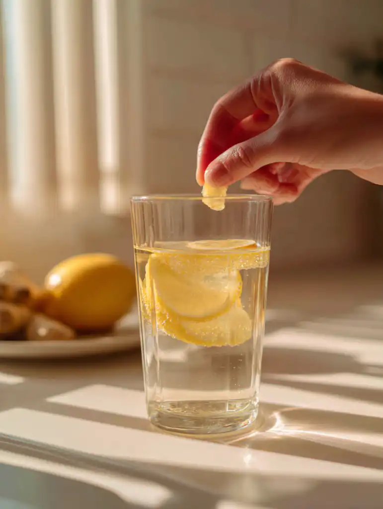 mounjaro weight loss recipe step adding lemon and ginger into warm water