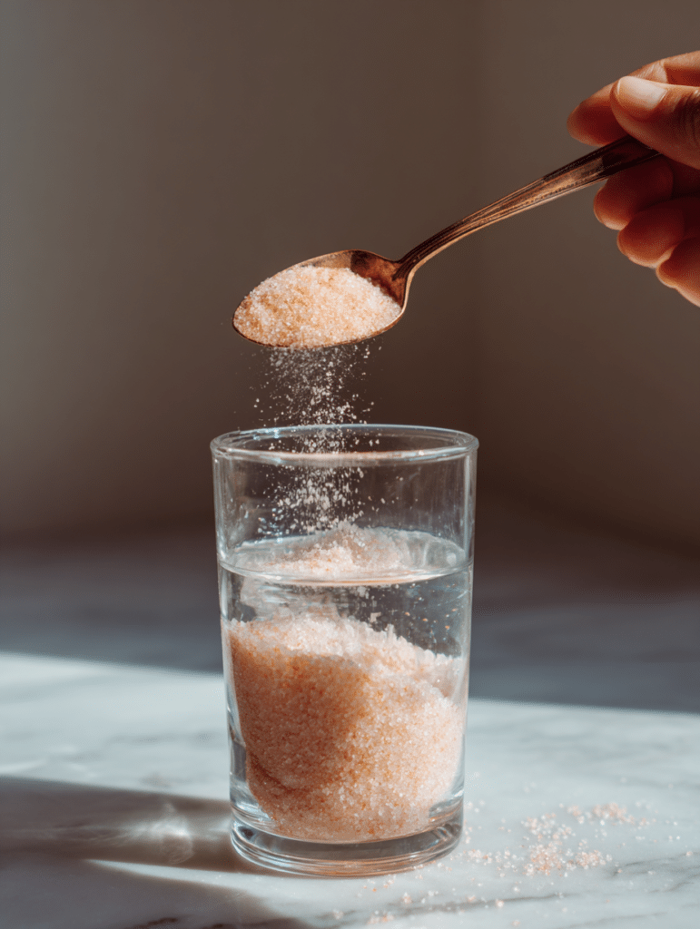 adding Himalayan salt to water for pink salt trick recipe