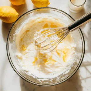 Mixing wet ingredients for lemon poppyseed protein pancakes