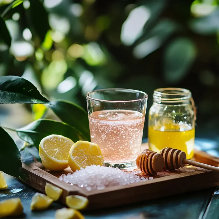 Serving pink salt water with lemon and honey