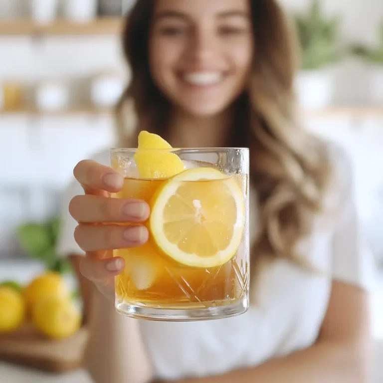 Person holding a glass of apple cider vinegar detox drink with lemon and honey