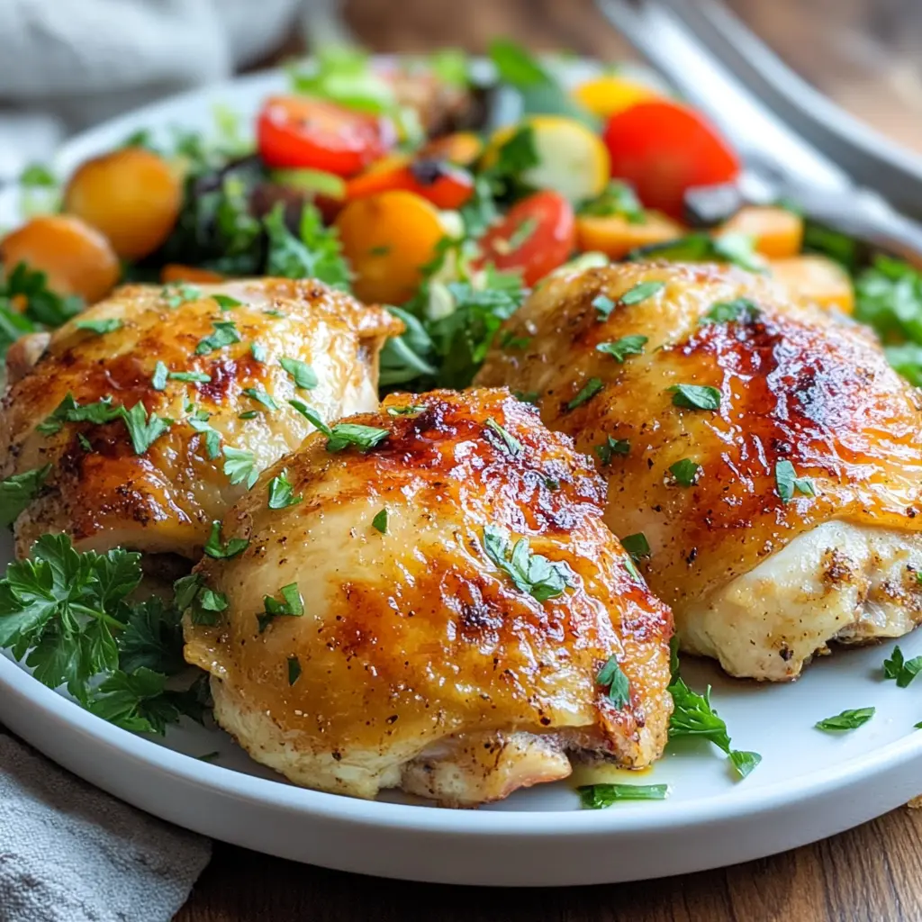 Crispy and juicy Easy Baked Ranch Chicken served with a side of vegetables and fresh herbs
