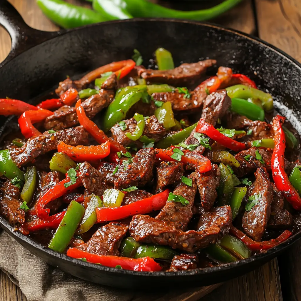 Jamaican Peppered Steak cooking with Scotch bonnet peppers