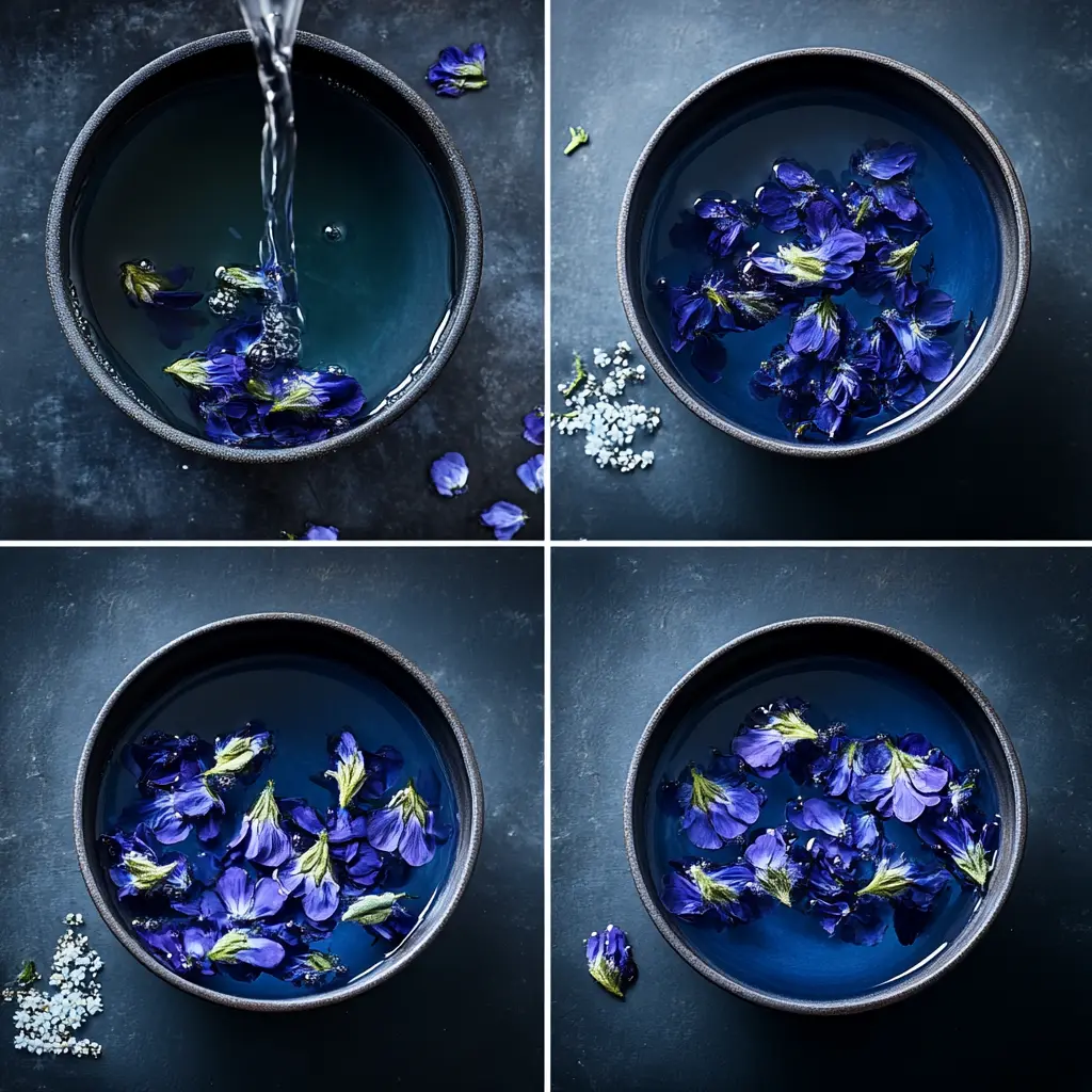 Brewing Butterfly Pea Flower Tea turning blue in hot water.