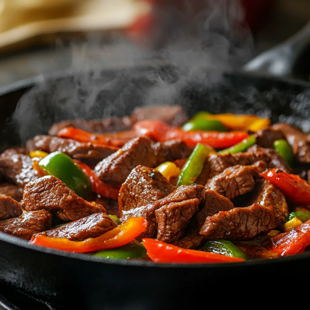 Jamaican Peppered Steak served with rice and peas