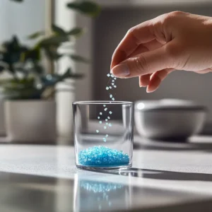 Dissolving blue salt in warm water step