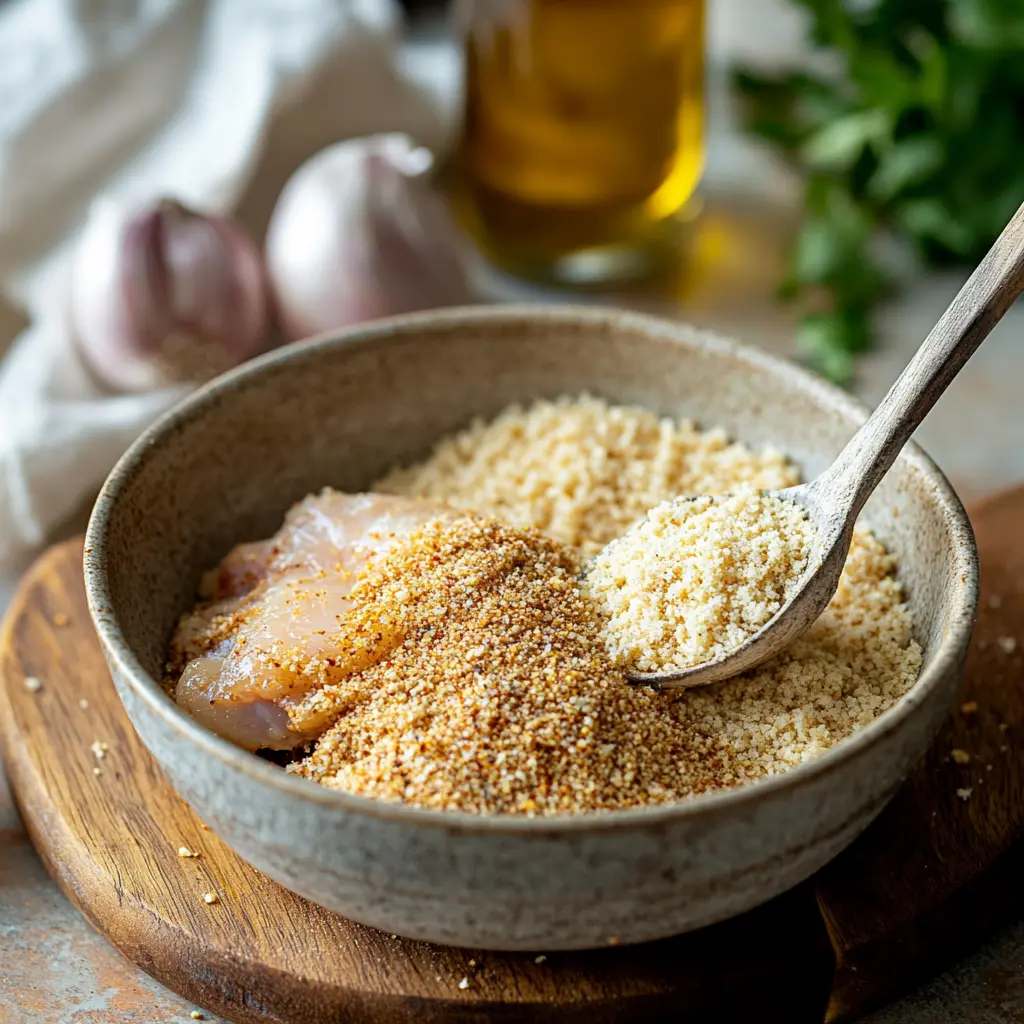 Ranch seasoning mix and breadcrumbs being combined for Easy Baked Ranch Chicken"