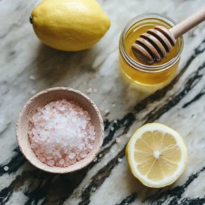 Himalayan pink salt, fresh lemon juice, and raw honey used in the 3 Ingredient Salt Trick