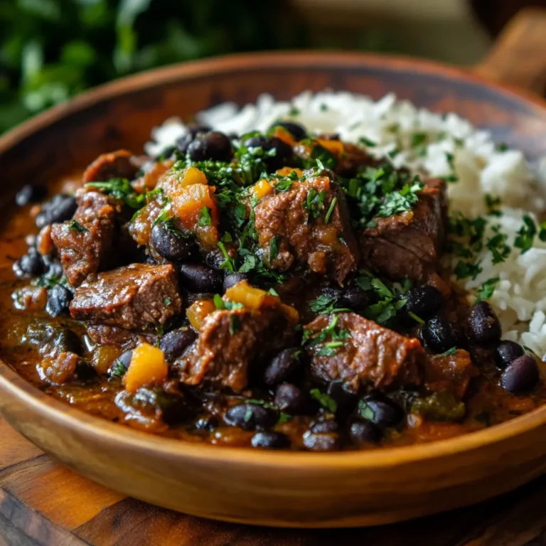 Final Brazilian Mounjaro stew served with rice and farofa