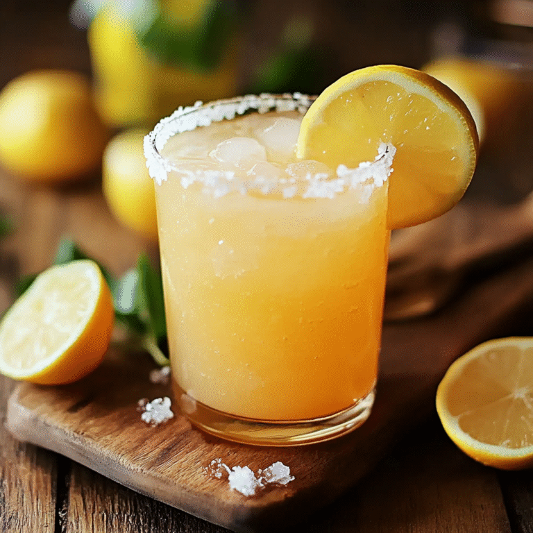 Refreshing Brazilian Mounjaro drink with lemon slices and salt rim, served over ice