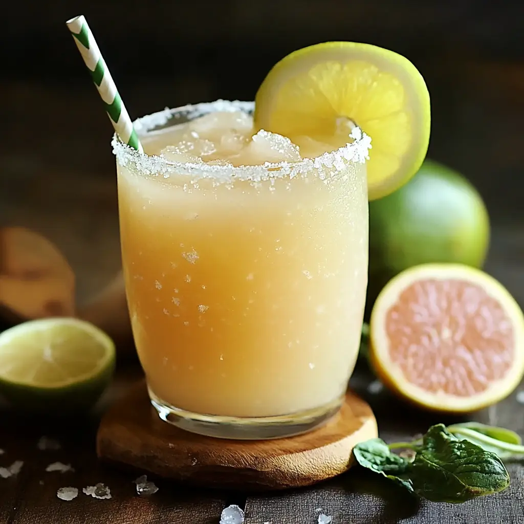 Refreshing Brazilian Mounjaro drink with lemon slices and salt rim, served over ice