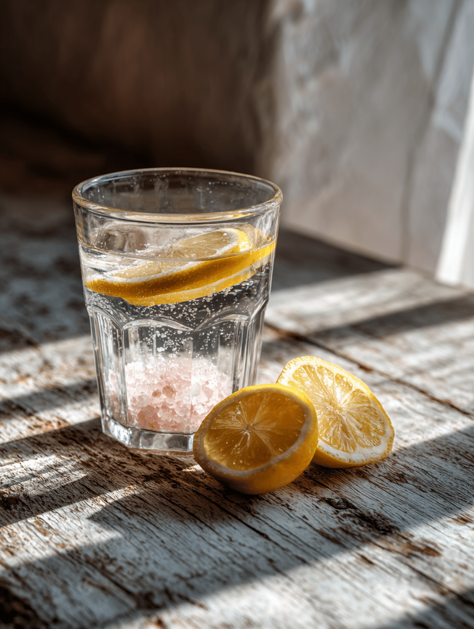 Brazilian pink salt drink recipe in a glass with lemon