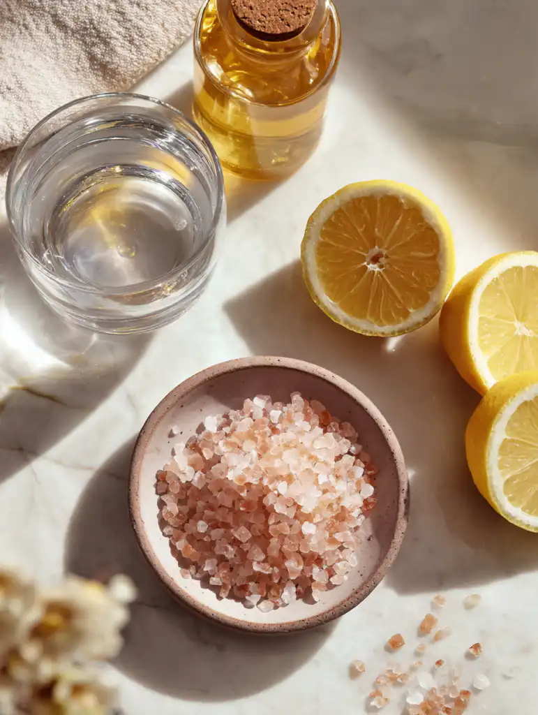japanese manjaro pink salt trick ingredients including Himalayan pink salt water lemon and apple cider vinegar