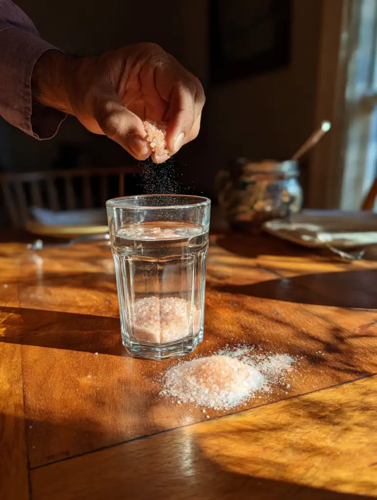japanese manjaro pink salt trick step adding Himalayan pink salt into water for mixing