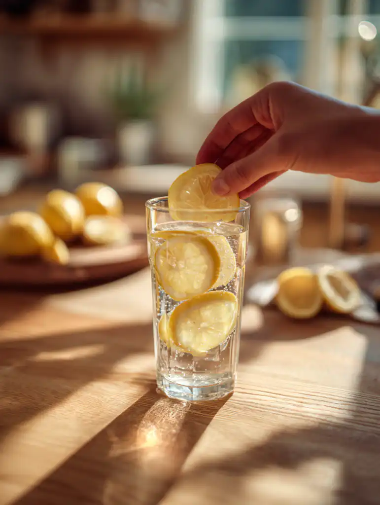 Lemon ginger juice detox preparation adding lemon and ginger into water