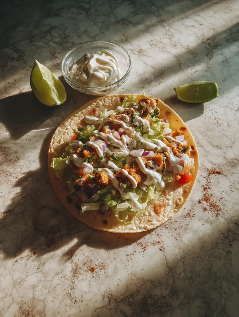 Taco Bell Baja preparation assembling chalupa with baja sauce meat lettuce and cheese