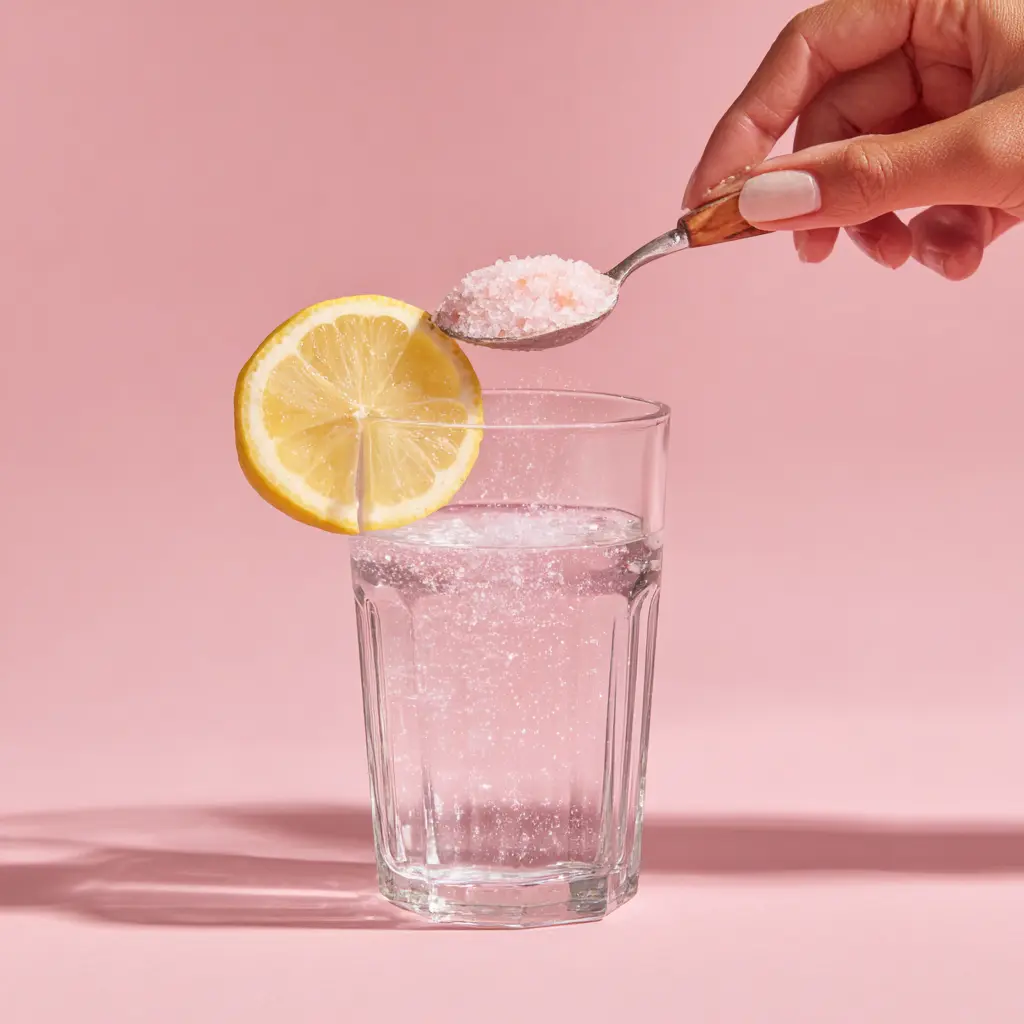 Mixing pink Himalayan salt with water for weight loss drink