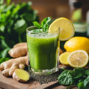 Japanese Mounjaro Detox Drink with green tea, ginger, and lemon slices