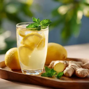 Lemon Ginger Juice Detox – A refreshing glass of detox drink with lemon and ginger slices.