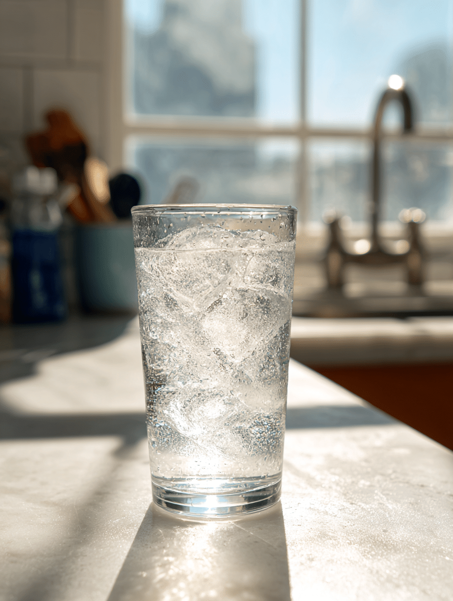 ice water hack recipe in a clear glass with ice