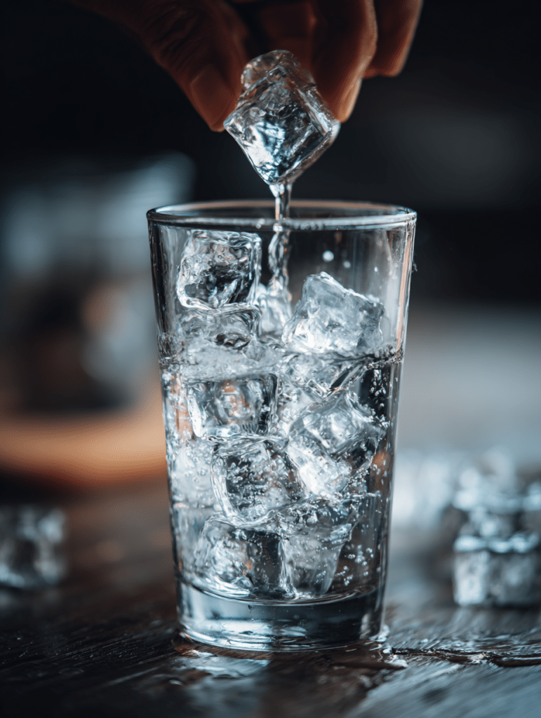 preparing ice water hack recipe by adding ice