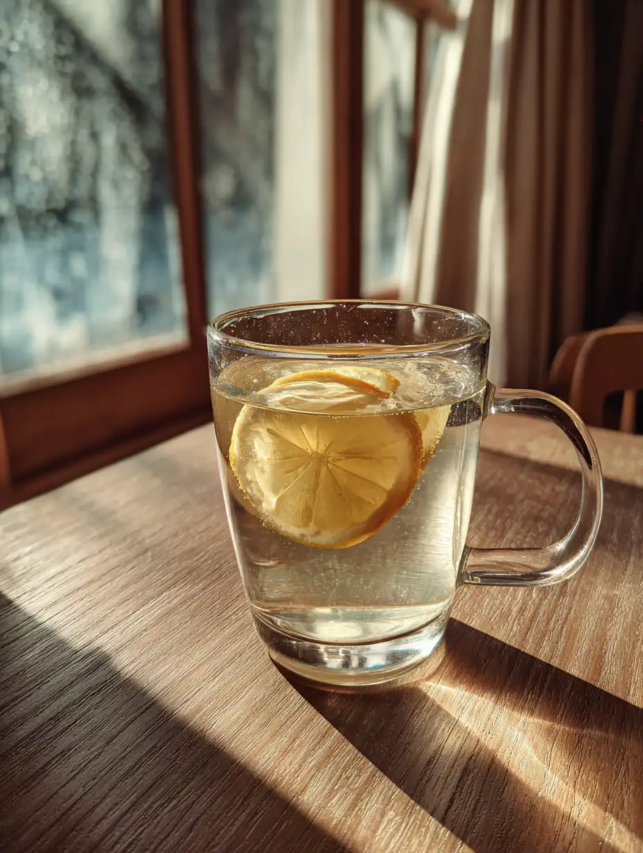 Japanese Mounjaro recipe drink in a glass with apple cider vinegar and lemon on wooden table