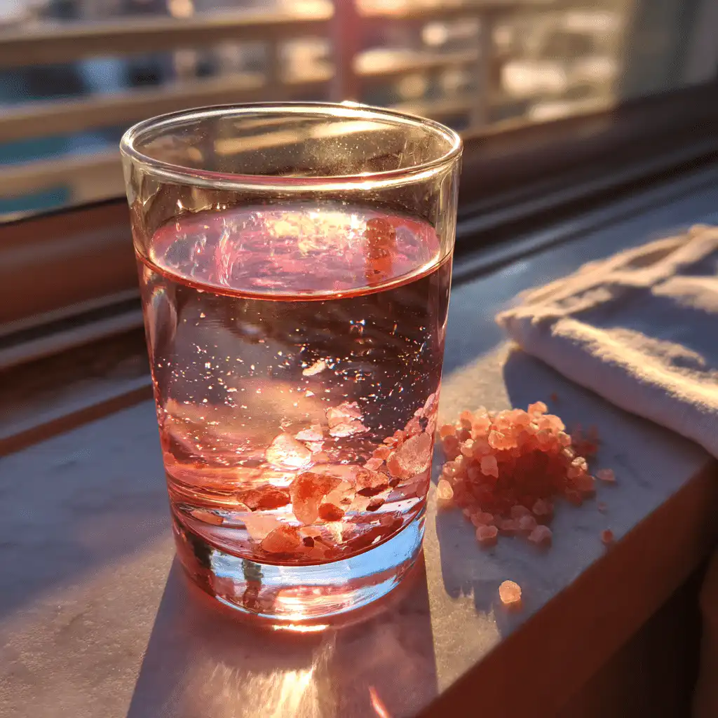 pink salt diet recipe drink in a glass with lemon