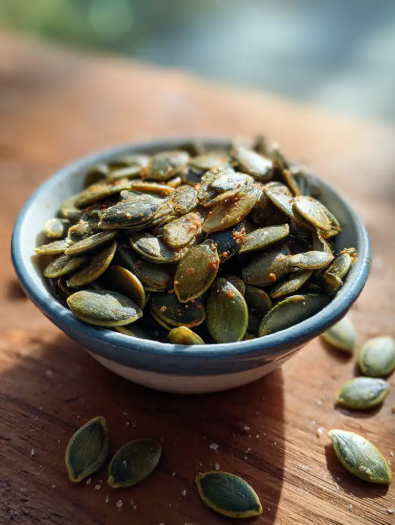 pumpkin seed recipe roasted pumpkin seeds crispy and seasoned in bowl