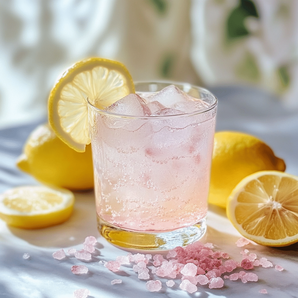 Pink Himalayan salt trick served in a glass with lemon and salt.