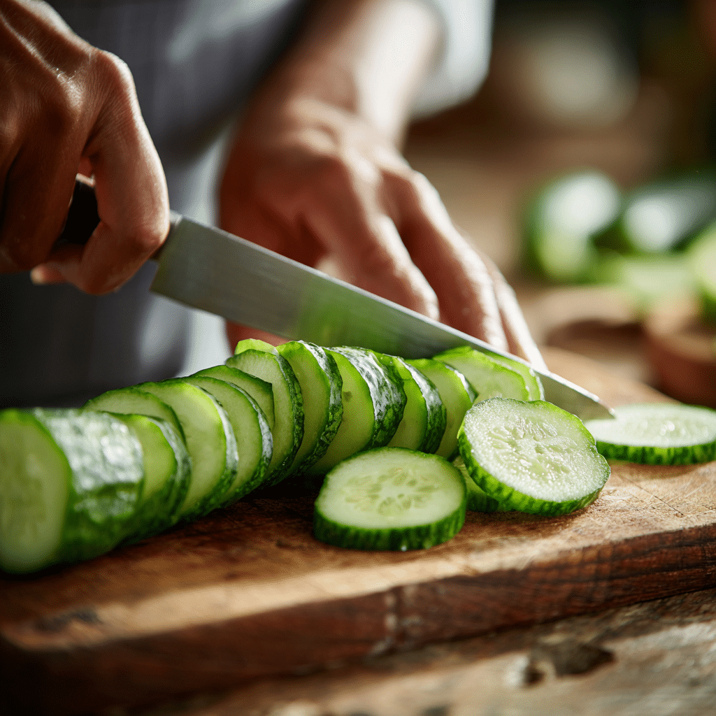 Slicing cucumbers for cucumber water recipe