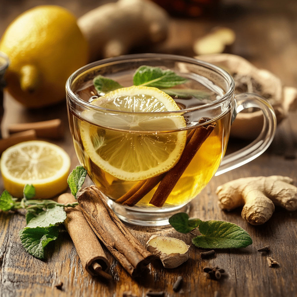 Natural Mounjaro-inspired tea made with green tea, cinnamon, ginger, and lemon.