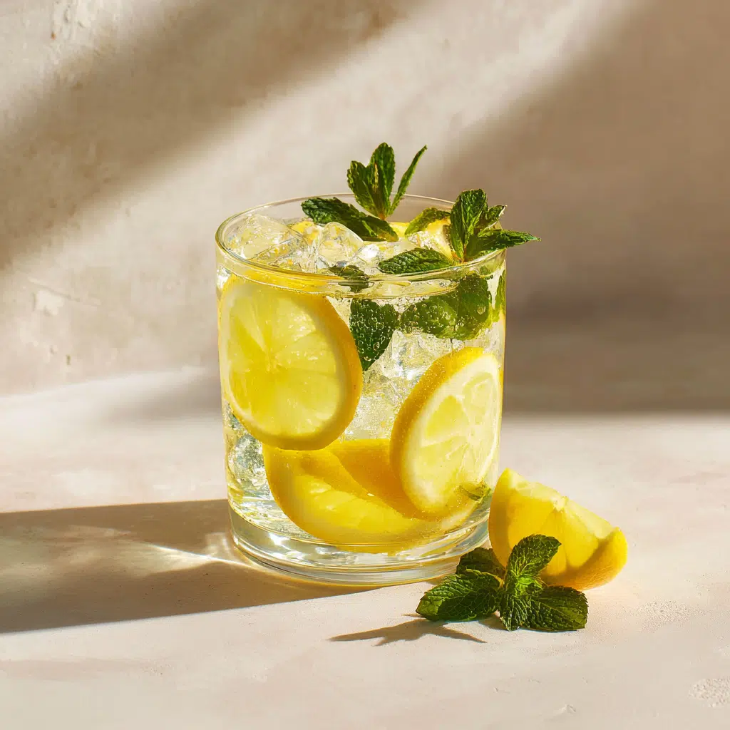 Refreshing Suero drink with lemon and mint garnish