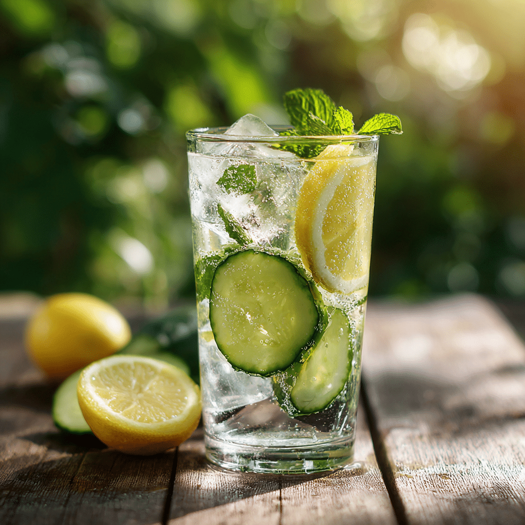 Serving cucumber water with ice and lemon
