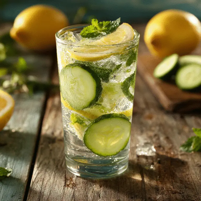 Serving cucumber water with ice and lemon
