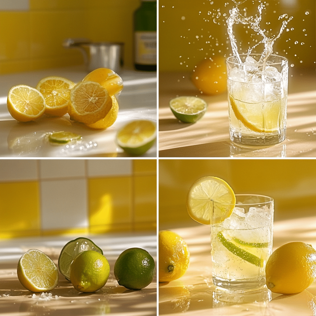 Step-by-step process of making lemon-lime juice with fresh citrus.