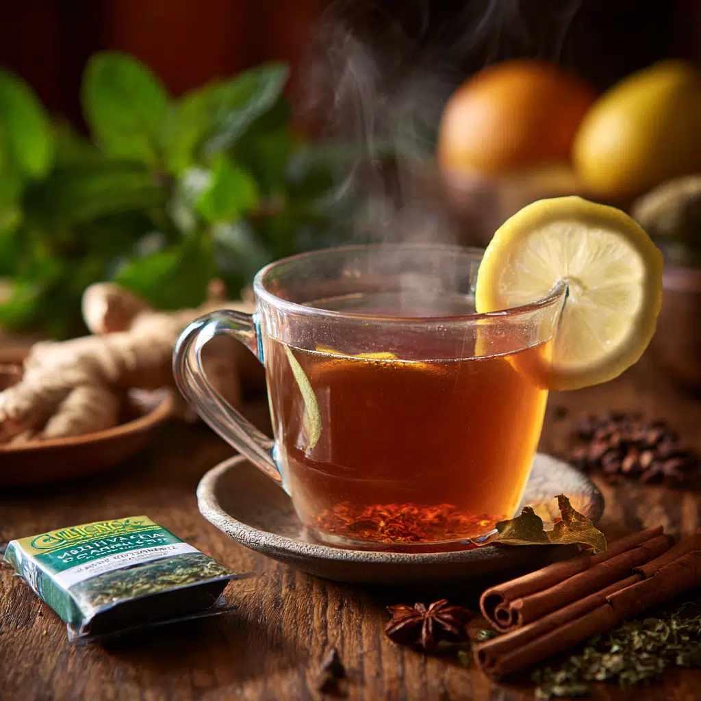 Costa Rican Tea made with Guayusa, ginger, lemon, and cinnamon served in a rustic cup
