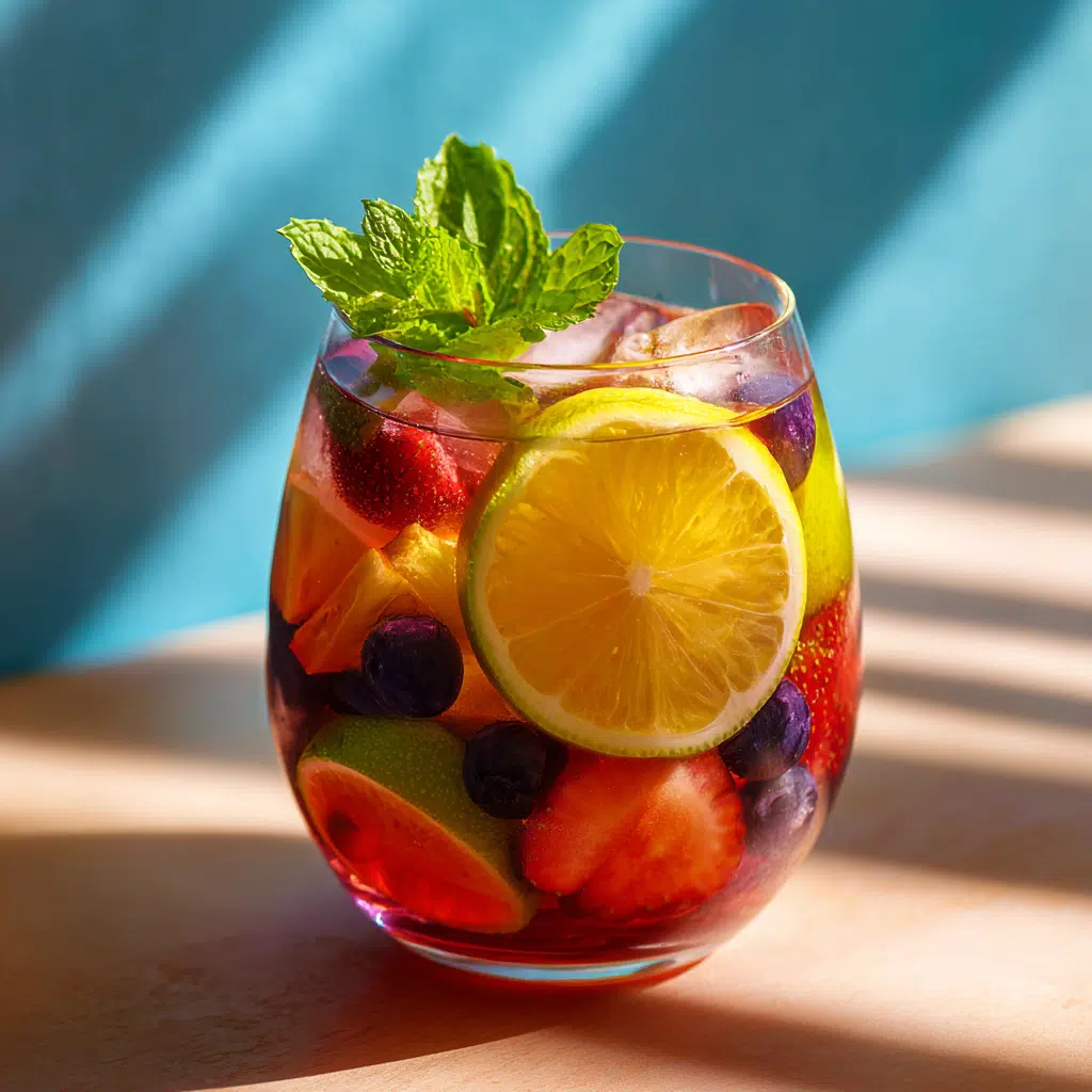 Refreshing Loaded Tea with fruit and mint garnish
