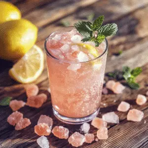 Pink Salt and Ice Detox Drink with lemon slice and mint garnish