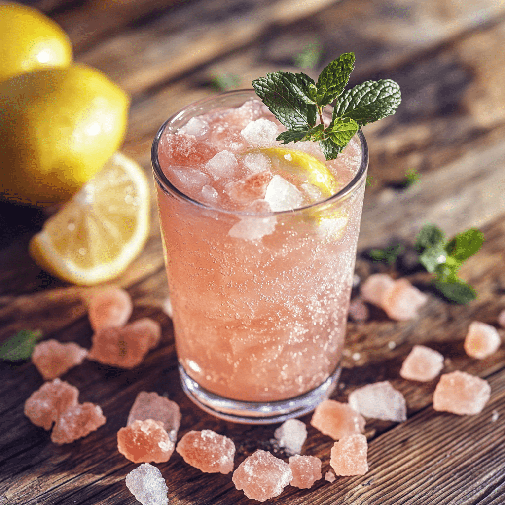Pink Salt and Ice Detox Drink with lemon slice and mint garnish